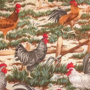 Farmhouse Hen Rooster Chicken Tablerunner In Cream, Brown and Green
